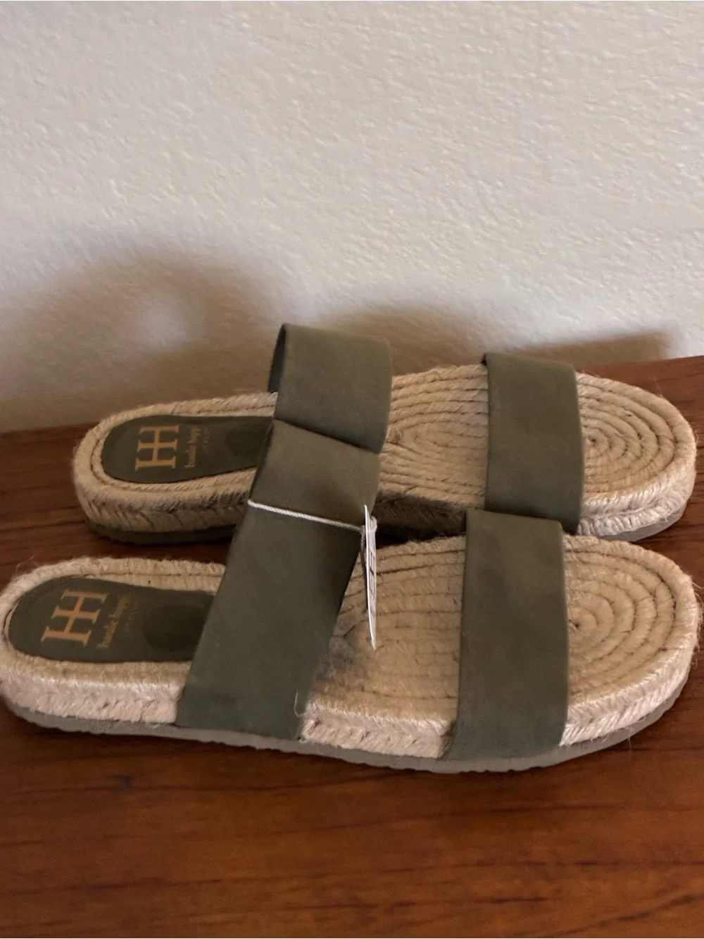 Haute Hippie olive green Double Strap Espadrille Slide Sandals